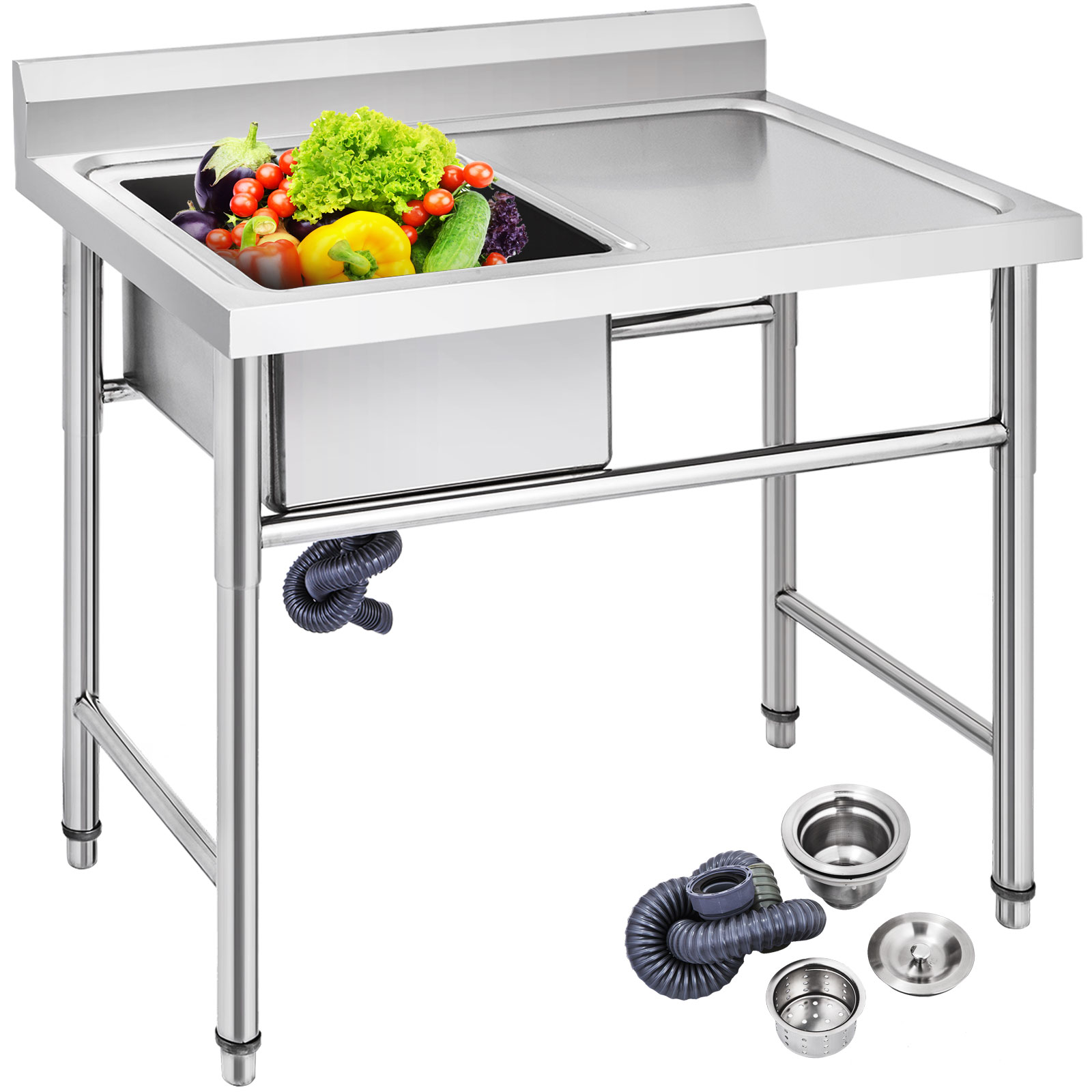 2 Compartment Stainless Steel Commercial Kitchen Prep & Utility Sink with Drainboard Expanded Size 47 x 33 x 17 Utility Sink 