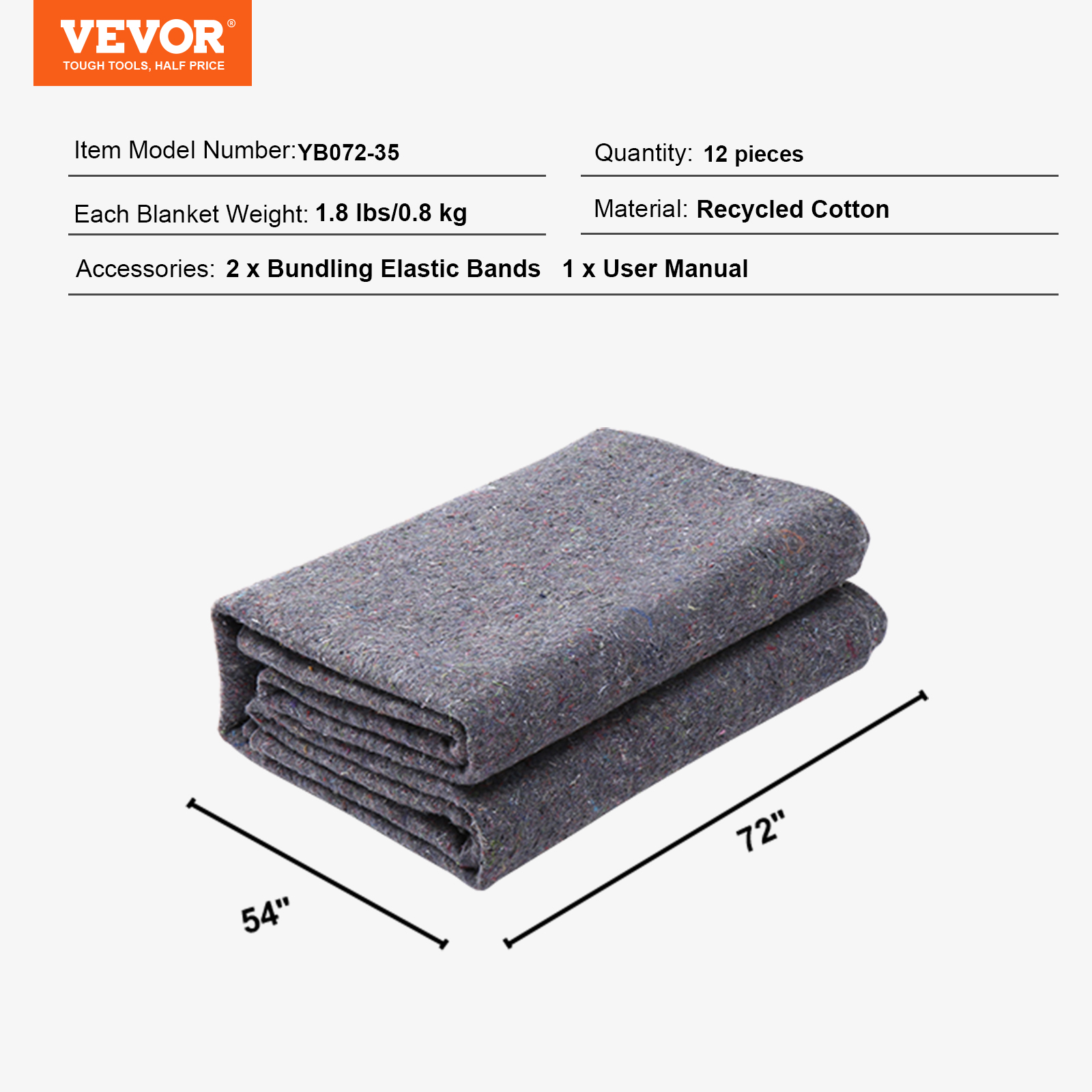 VEVOR Moving Blankets 80"x72", 72"x54" Heavy Duty Packing Furniture Pads