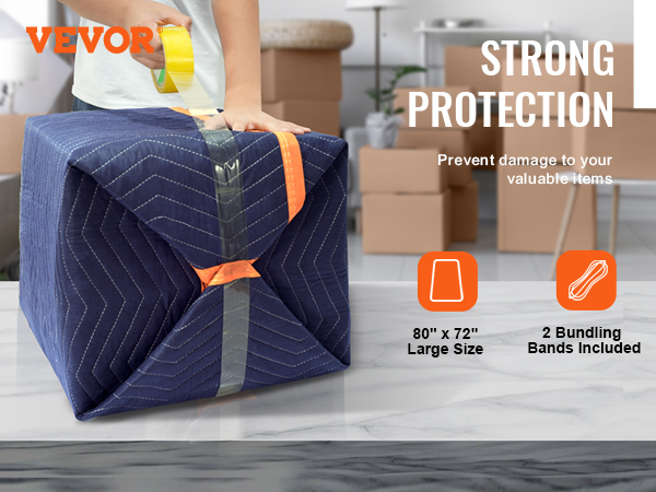 Mantas de mudanza VEVOR, 80 x 72 (peso de 42 lb/dz) - 12 paquetes, manta  de embalaje de algodón reciclado y no tejido profesional, almohadillas de