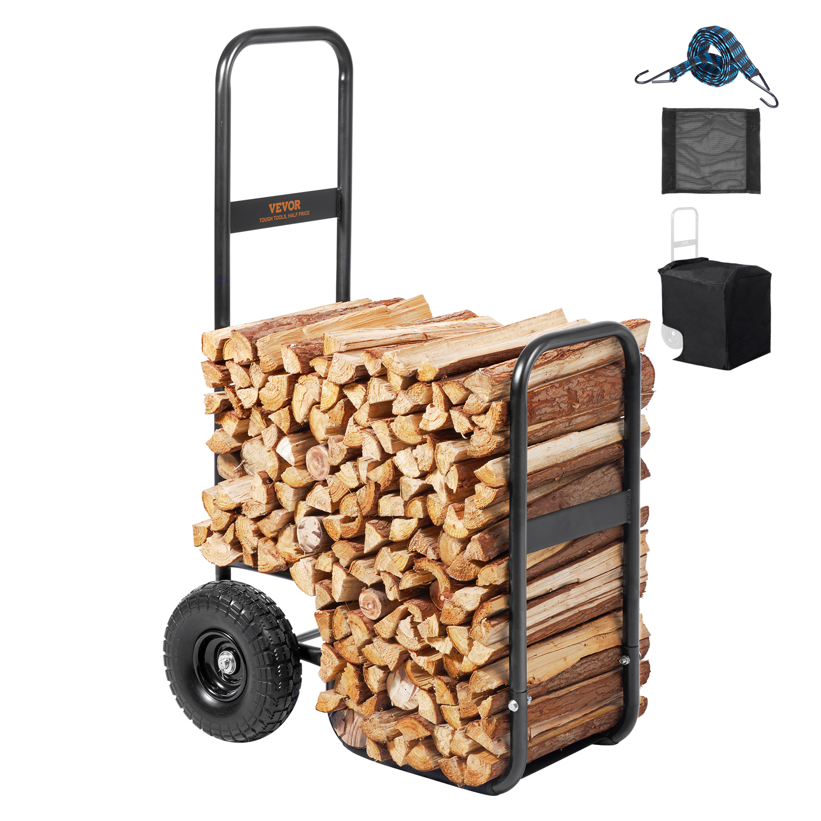 VEVOR Kaminholzwagen 67x52x110cm Brennholzwagen Brennholzkarre Holzwagen Stahl - Bild 15 von 26
