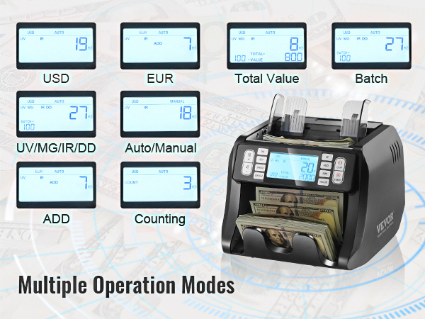VEVOR Contasoldi Contabanconote Con Rilevamento Contraffazione UV MG IR DD