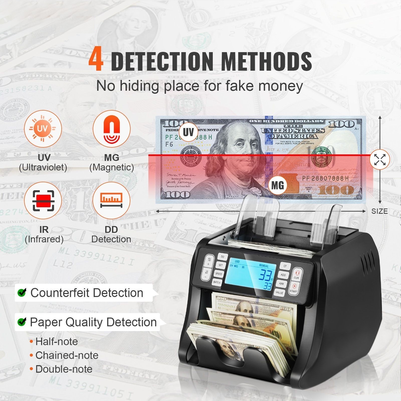 Money Counter Machine Bill Counter with UV MG IR DD Counterfeit Detection - Picture 16 of 38