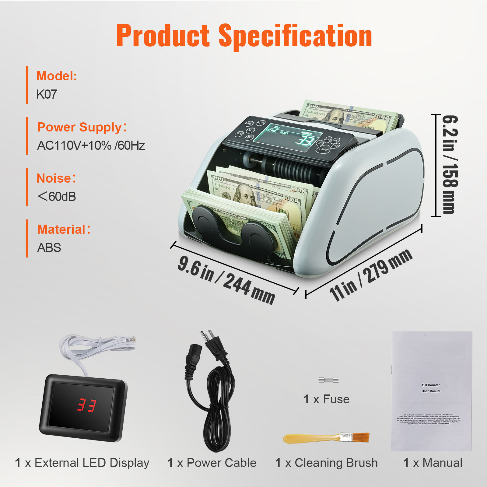 Money Counter Machine Bill Counter with UV MG IR DD Counterfeit Detection - Picture 9 of 38