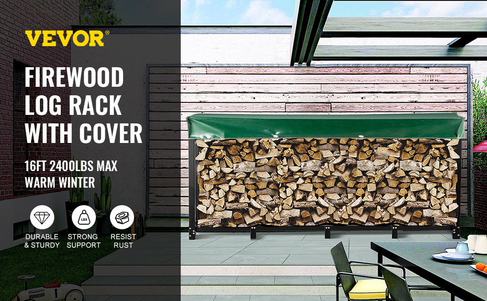 VEVOR VEVOR Firewood Log Rack Firewood Rack Outdoor 4.8m Black Fire