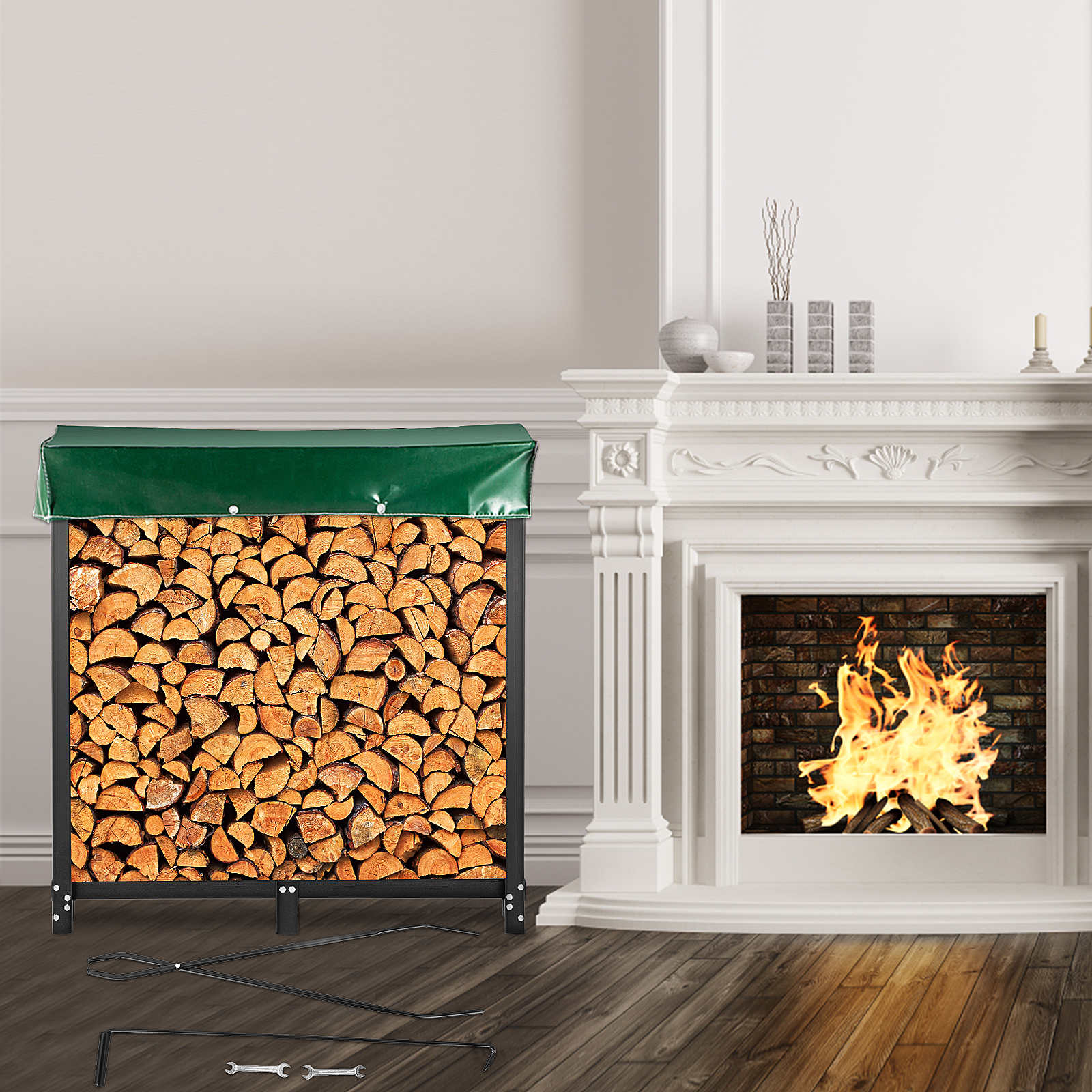 Support pour bois de chauffage d'extérieur robuste pour rangement de bois  de chauffage, support réglable pour bois de chauffage intérieur, 1,5 m,  pour bois de chauffage pour cheminée, terrasse, : : Outils