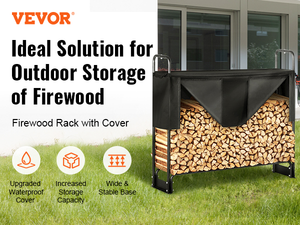 VEVOR 4.3FT Outdoor Firewood Rack with Cover, 52x14.2x46.1 in, Heavy Duty  Firewood Holder & 600D Oxford Waterproof Cover for Fireplace, Patio,  Indoor/Outdoor Log Storage Rack for 1/4 Cord of Firewood