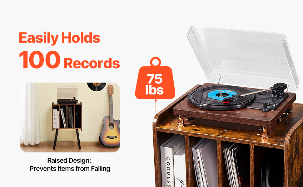 Large Record Player Stand, Turntable Stand, Solid Wood Vinyl Record Storage, Mid