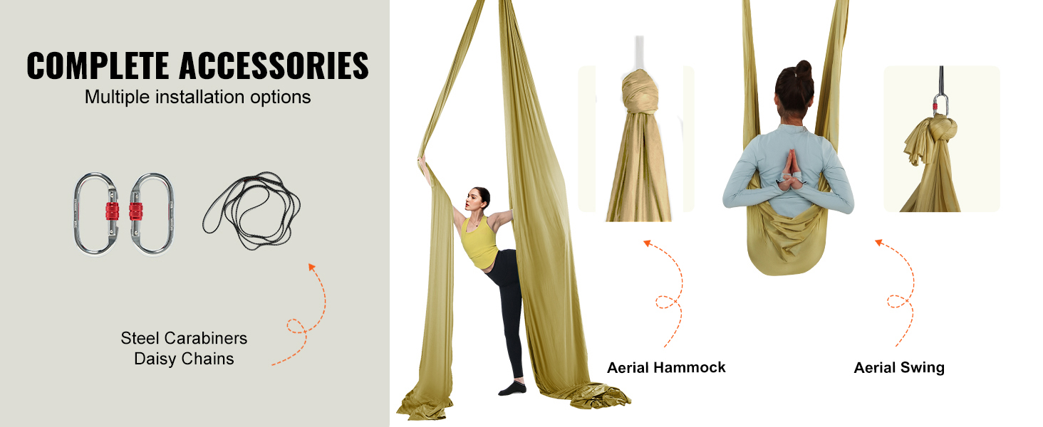 VEVOR Aerial Yoga Hammock & Swing, 4.4 Yards, Aerial Yoga Starter Kit with  100gsm Nylon Fabric, Full Rigging Hardware & Easy Set-up Guide, Antigravity  Flying for All Levels Fitness Bodybuilding, Gold
