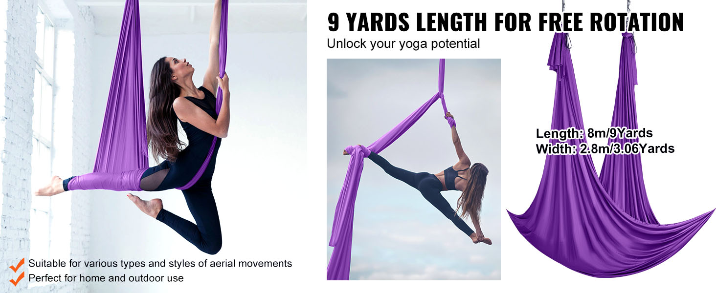 Aerial Silks Kids Aerial Yoga Hammock & Swing, 4.4 Yards, Yoga Starter Kit With 100gsm Nylon Fabric, Full Rigging Hardware And Easy Set-up Guide, Antigravity Flying For All Levels Fitness Bodybuilding, Purple