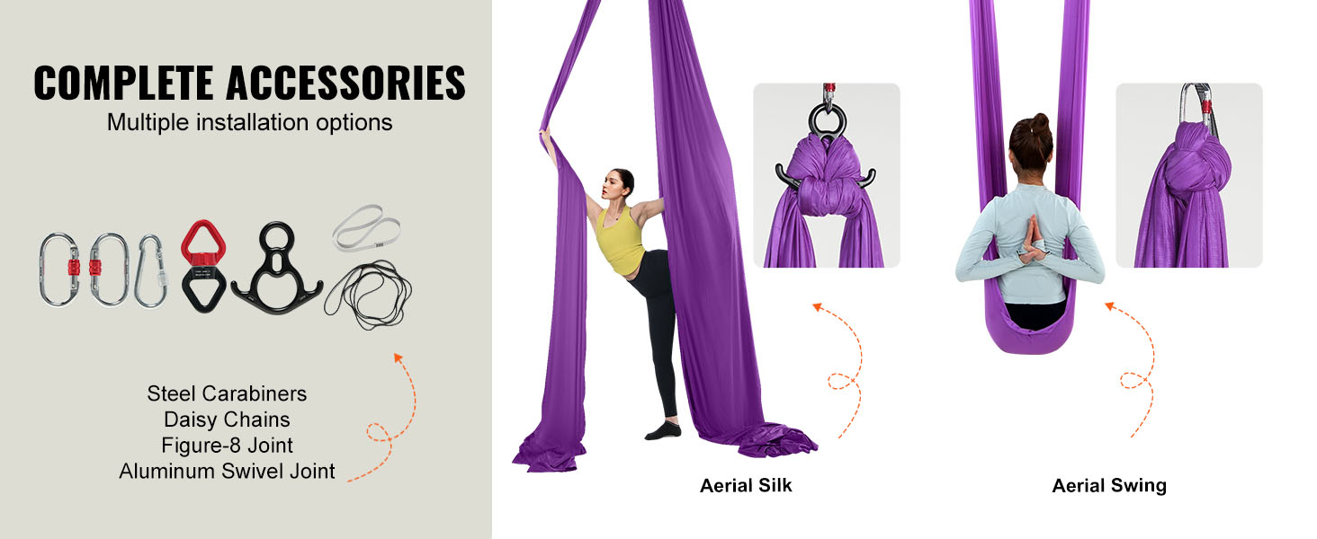 VEVOR VEVOR Aerial Silk & Yoga Swing, 8.7 Yards, Aerial Yoga Hammock Kit  with 100gsm Nylon Fabric, Full Rigging Hardware & Easy Set-up Guide,  Antigravity Flying for All Levels Fitness Bodybuilding, Purple