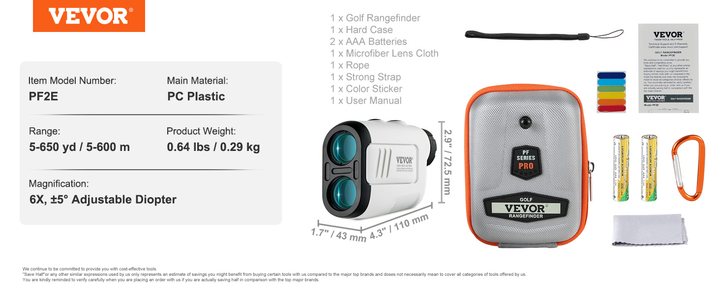 VEVOR Telémetro de golf, telémetro láser de 1300 yardas para caza de golf,  medición de distancia de aumento 6X, accesorio de golf con soporte