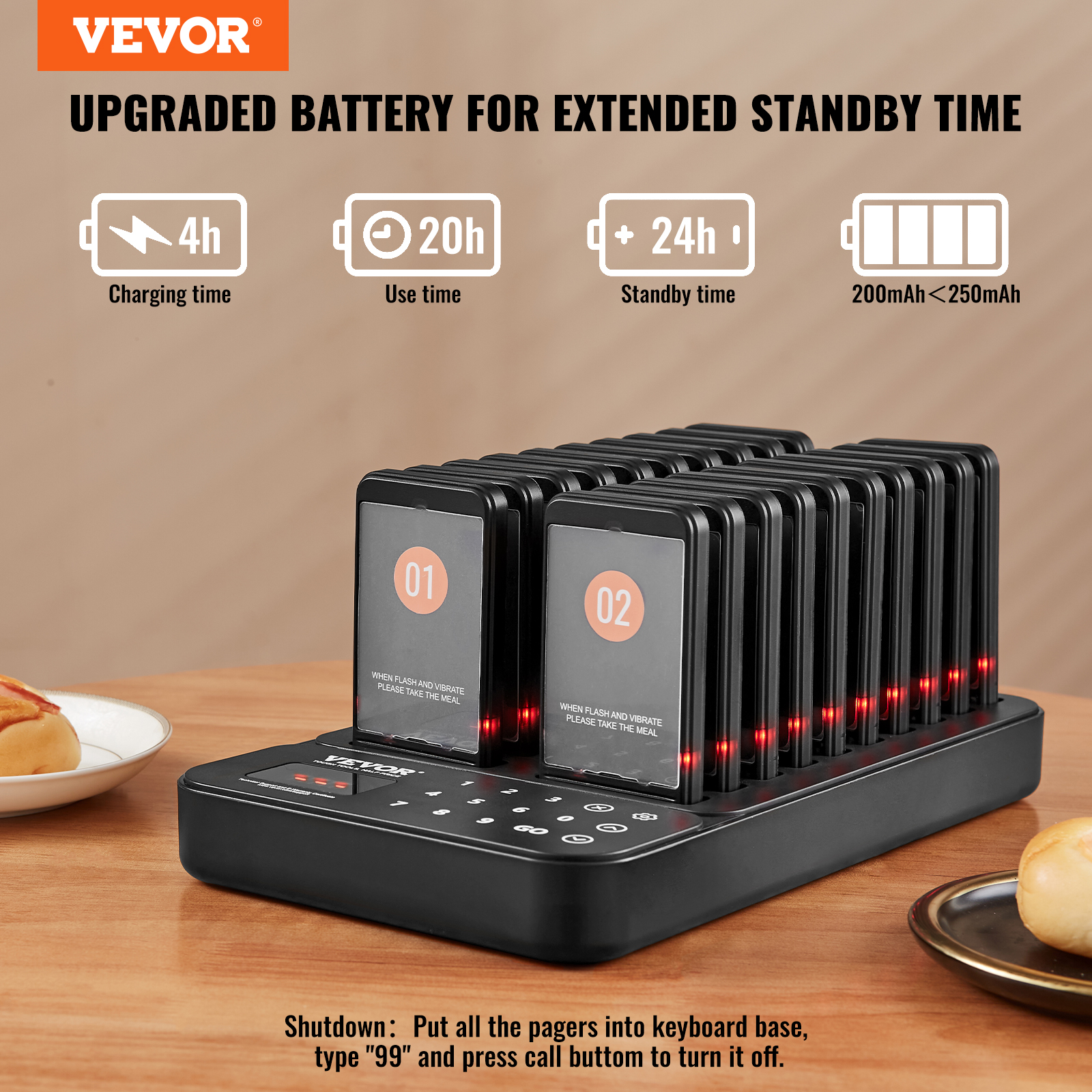 VEVOR Kabelloses Pager-System 10/20/16/24 Gäste-Warteschlangenrufe - Afbeelding 52 van 74