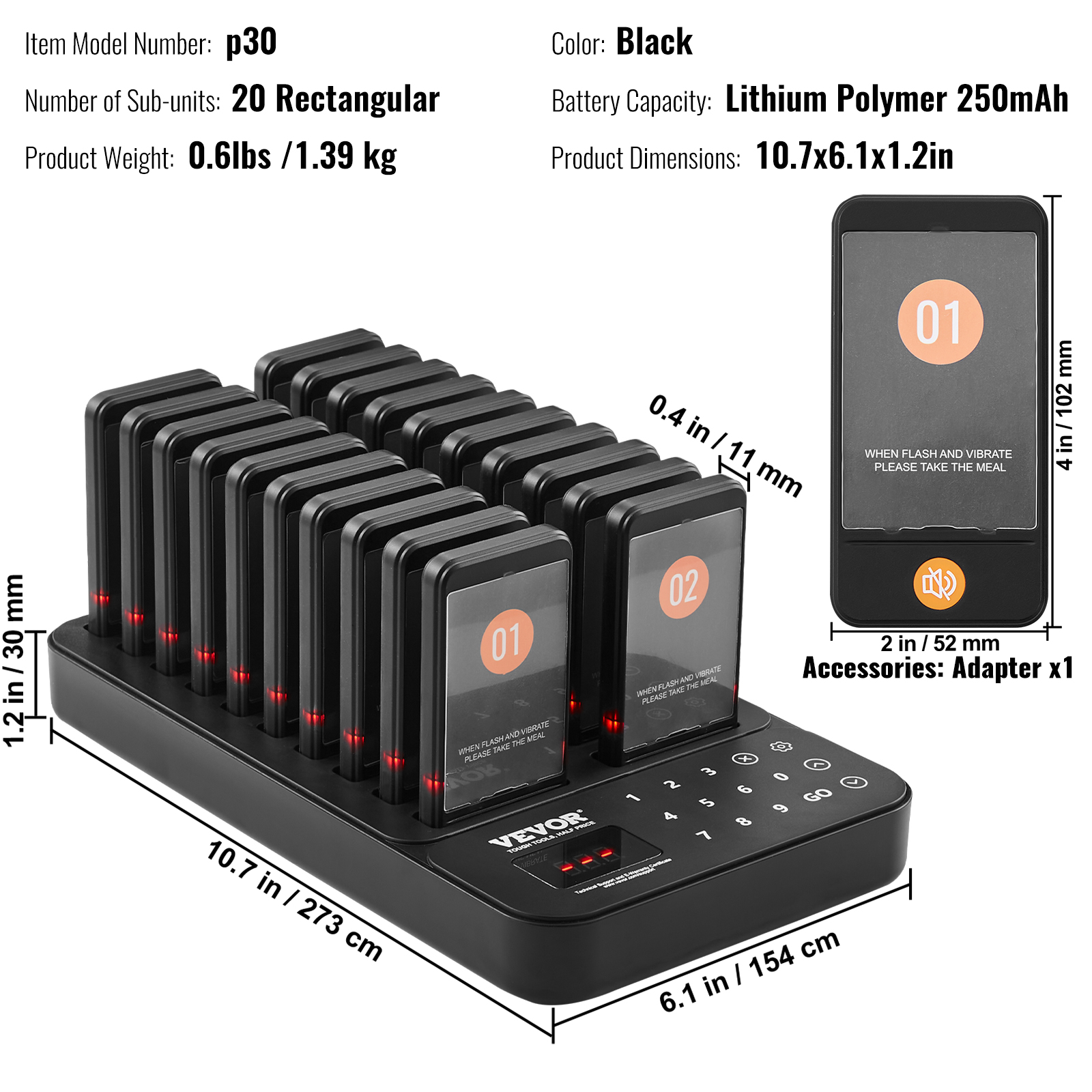 VEVOR Kabelloses Pager-System 10/20/16/24 Gäste-Warteschlangenrufe - Afbeelding 57 van 74