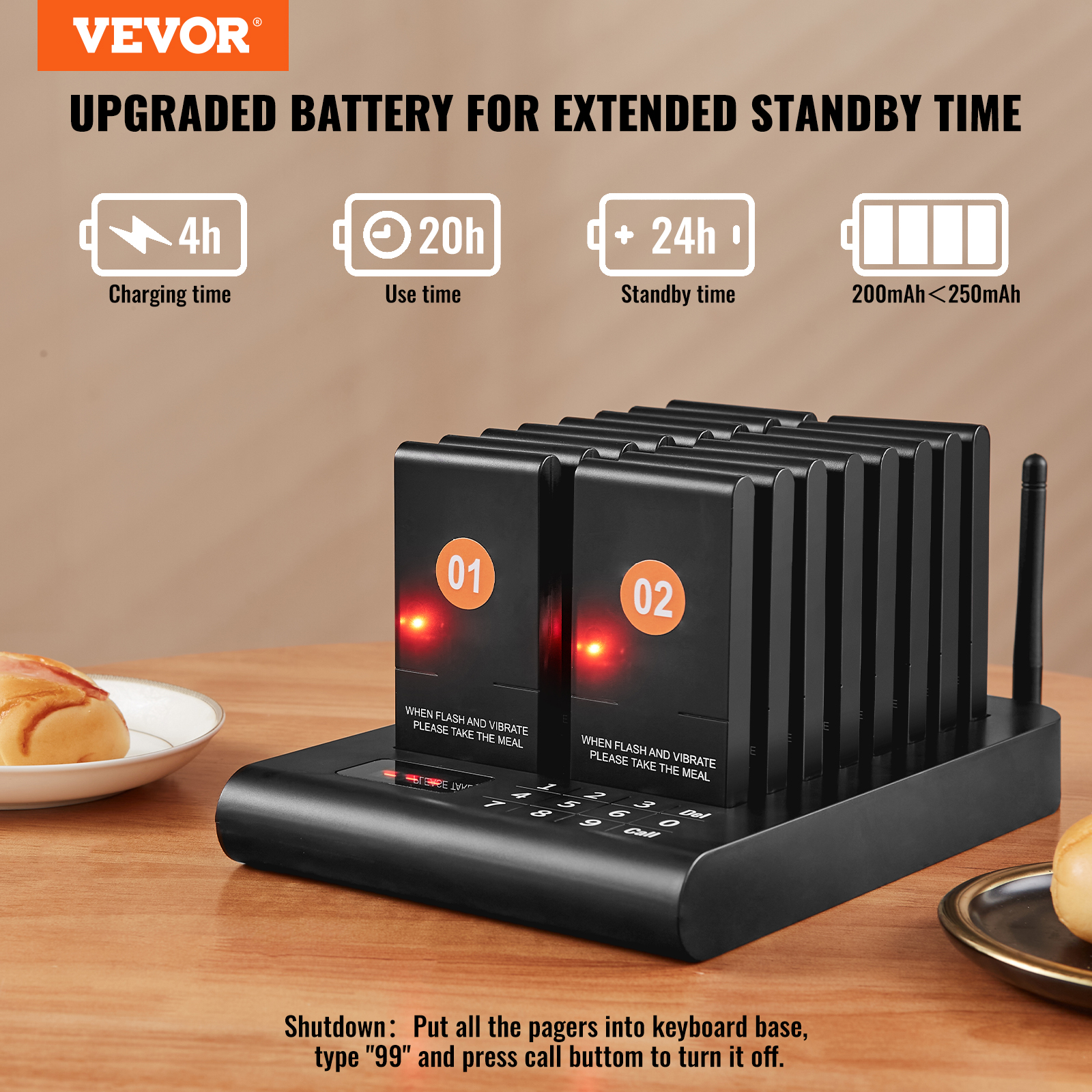 VEVOR Kabelloses Pager-System 10/20/16/24 Gäste-Warteschlangenrufe - Afbeelding 28 van 74