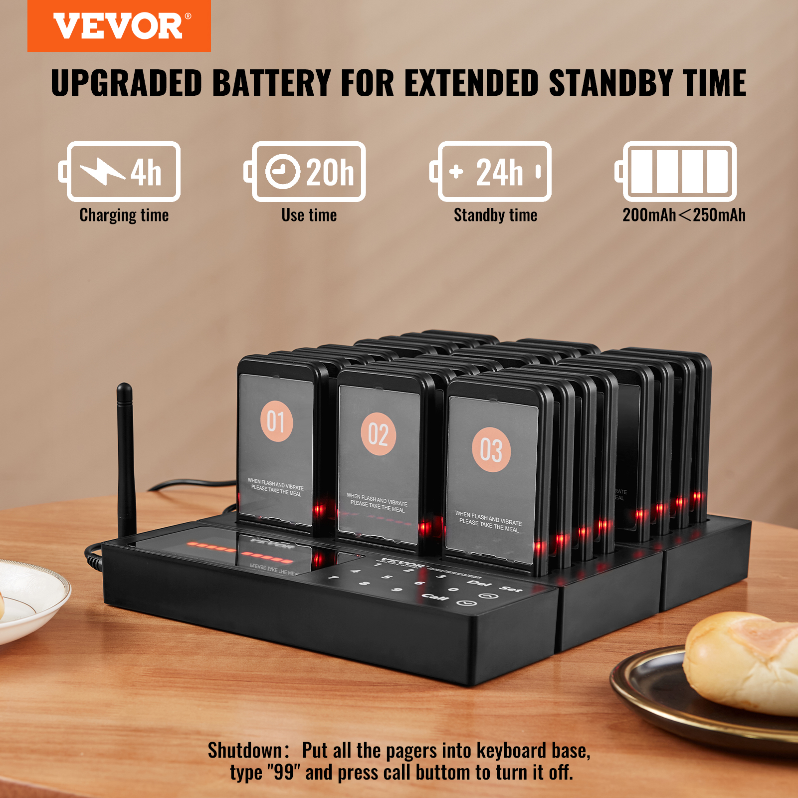 VEVOR Kabelloses Pager-System 10/20/16/24 Gäste-Warteschlangenrufe - Afbeelding 64 van 74