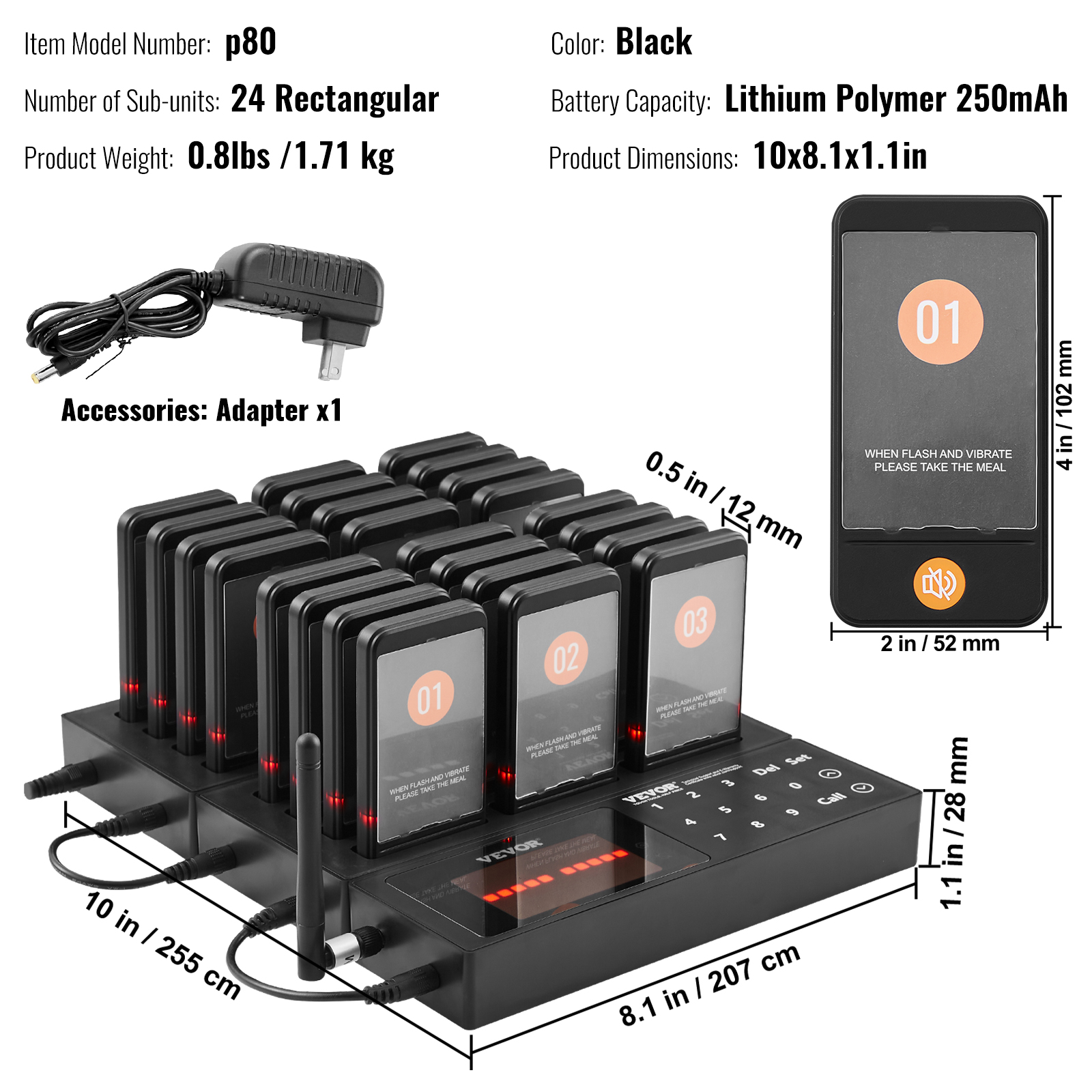 VEVOR Kabelloses Pager-System 10/20/16/24 Gäste-Warteschlangenrufe - Afbeelding 69 van 74