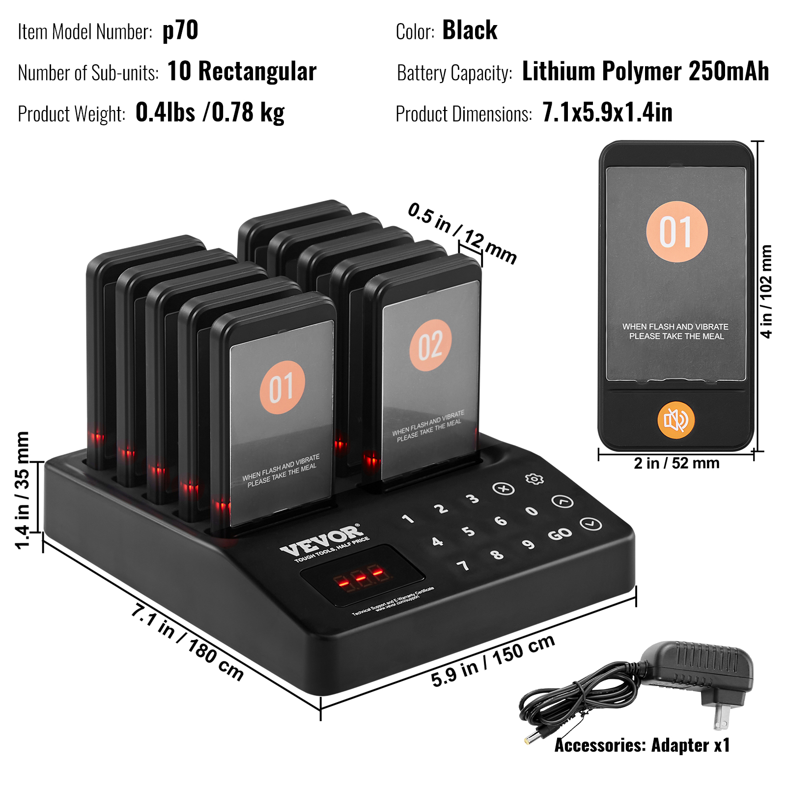 VEVOR Kabelloses Pager-System 10/20/16/24 Gäste-Warteschlangenrufe - Afbeelding 9 van 74