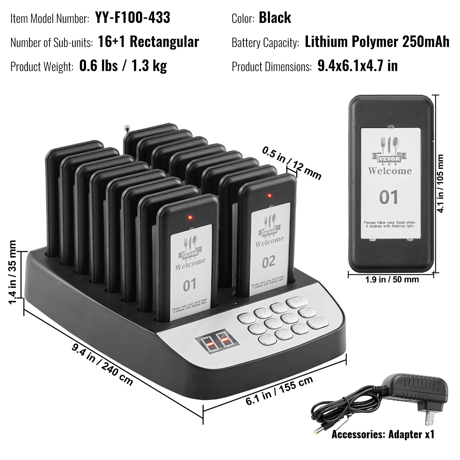 VEVOR Kabelloses Pager-System 10/20/16/24 Gäste-Warteschlangenrufe - Afbeelding 45 van 74