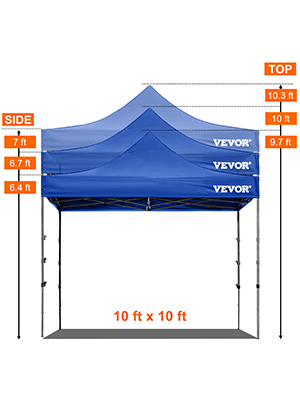 VEVOR pavilon összecsukható pavilon 3x3m összecsukható pavilon 240g PVC bevonatú poliészter felugró pavilon 1,95-2,13m állítható buli sátor sátor strandsátor kék