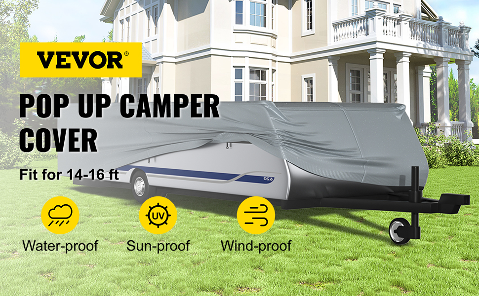 16' RV Antook 500D Oxford Pop-Up Camper Cover Fits 14' Waterproof Breathable Anti-UV Ripstop Cover for Folding Trailer RV Motorhome 