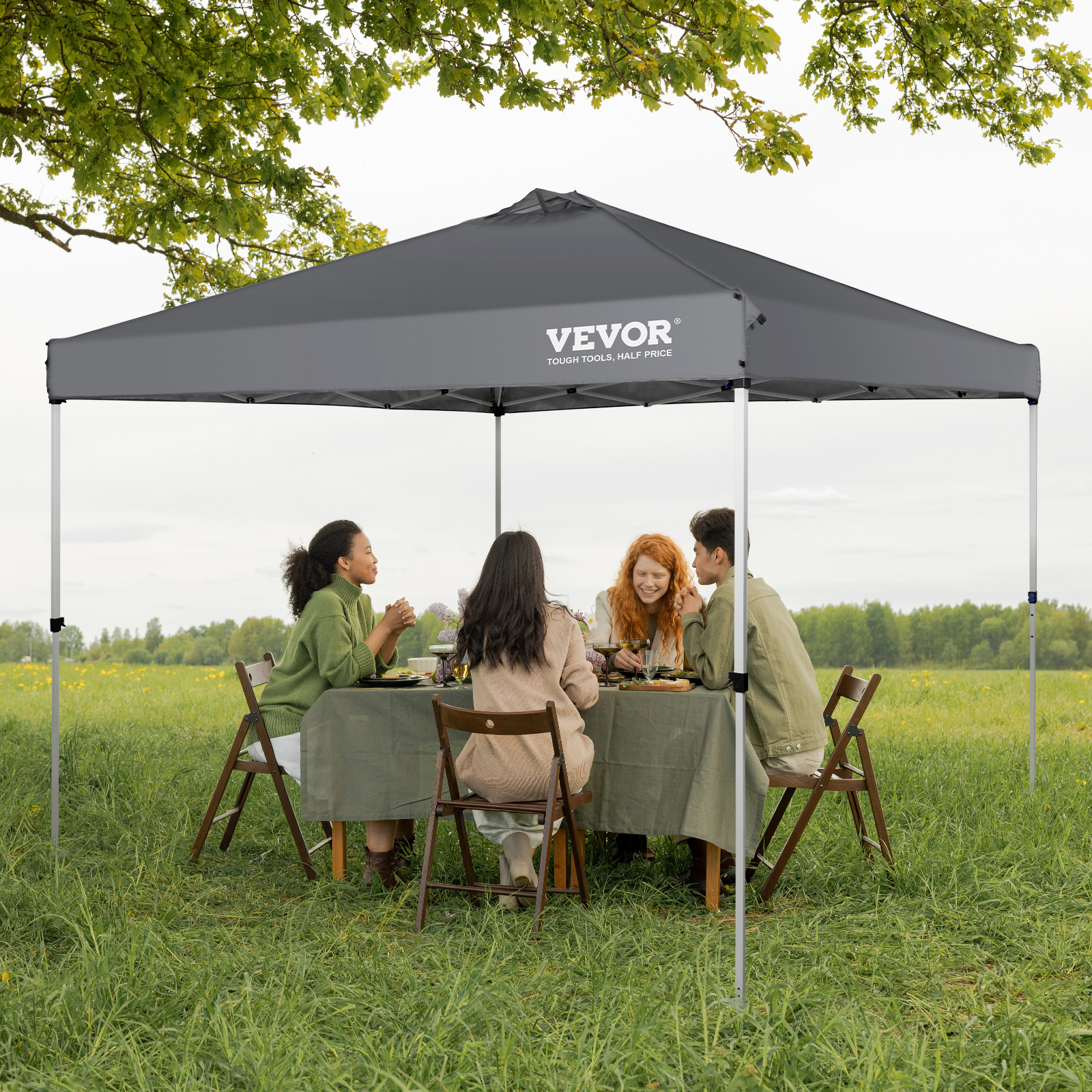 VEVOR Pop Up Canopy Tent, 10 x 10 ft, 250 D PU Silver Coated Tarp, with Portable Roller Bag and 4 Sandbags, Waterproof and Sun Shelter Gazebo for