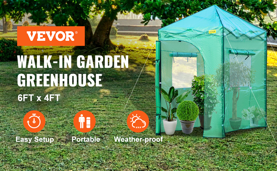  VEVOR Pop Up Greenhouse, 8 x 6 x 7.5 ft Pop-up Green House,  Set Up in Minutes, High Strength PE Cover with Doors & Windows and  Powder-Coated Steel Frame, Suitable