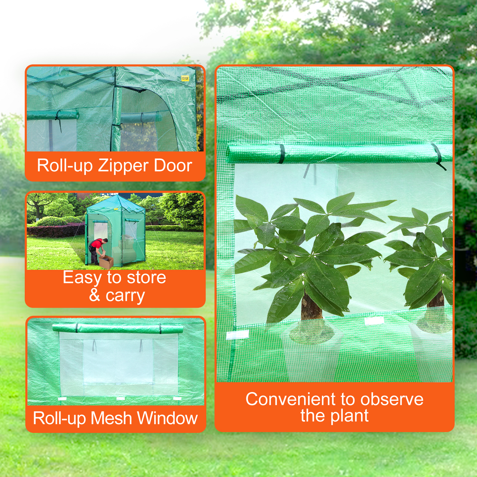  VEVOR Pop Up Greenhouse, 8 x 6 x 7.5 ft Pop-up Green House,  Set Up in Minutes, High Strength PE Cover with Doors & Windows and  Powder-Coated Steel Frame, Suitable