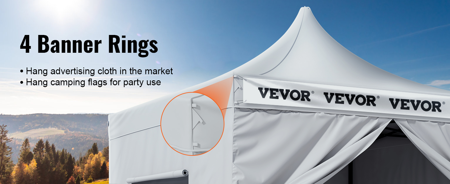 VEVOR pavilon 304,8x304,8x320cm kerti sátor 500D PU ezüst szövet összecsukható pavilon állítható magasságú tárolótáskával party sátor 6-8 személyes felugró sátor fehér kerti pavilon kempingezéshez