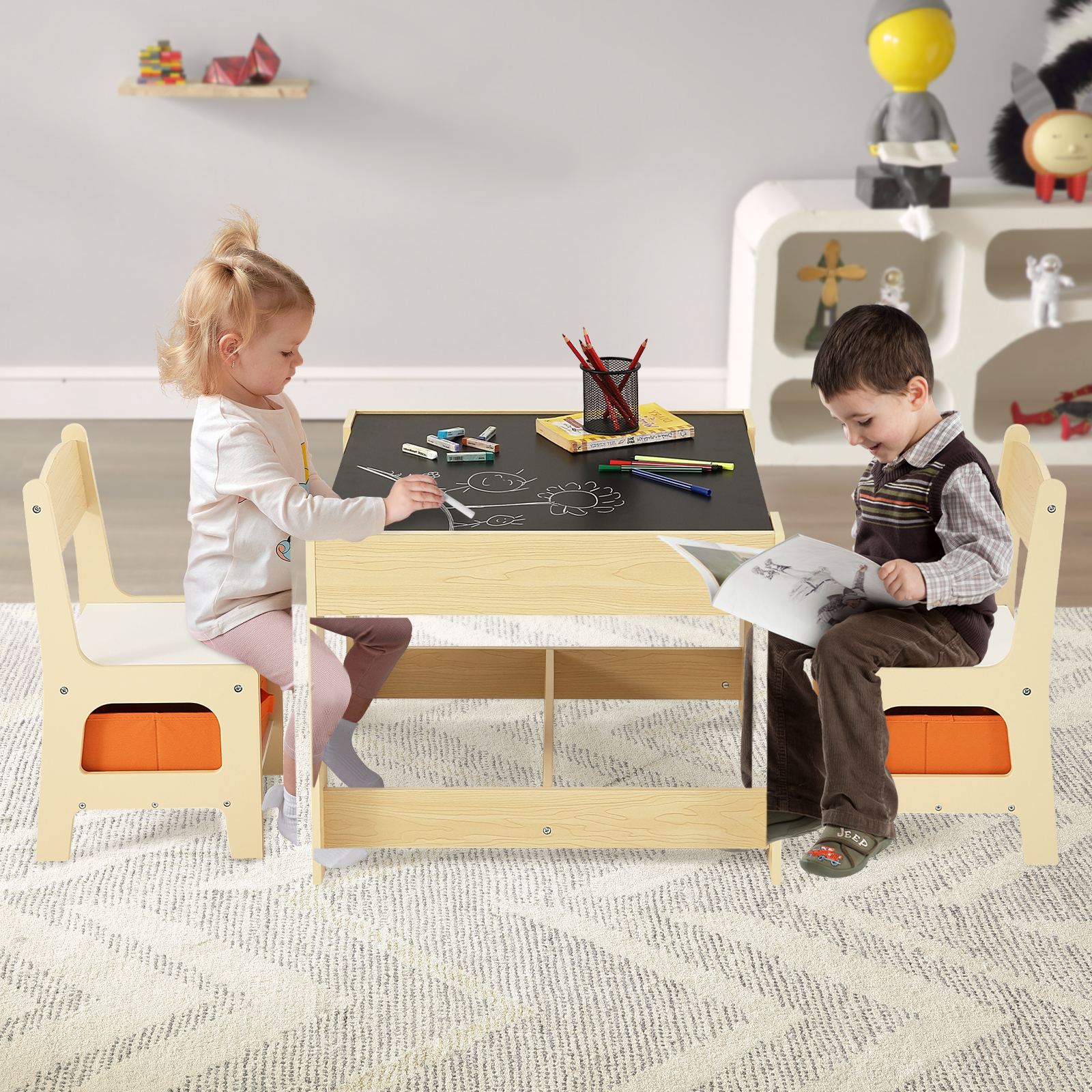Uimoso Kids Table & 2/4 Chairs/Bench Set Wooden/Toddler/Height Adjustable Craft - Picture 33 of 61
