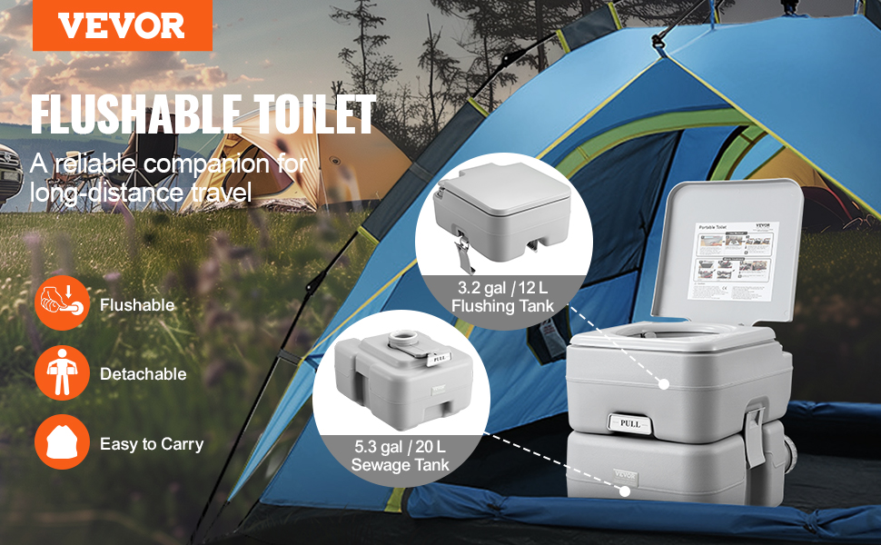 VEVOR Portable Toilet for Camping, Porta Potty with Carry Bag, 5.3 Gal ...