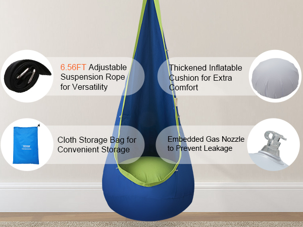 LED Light Up Kids Pod Swing | Hammock Chair With 16-Color Lights & Inflatable Cushion For Indoor/Outdoor Use