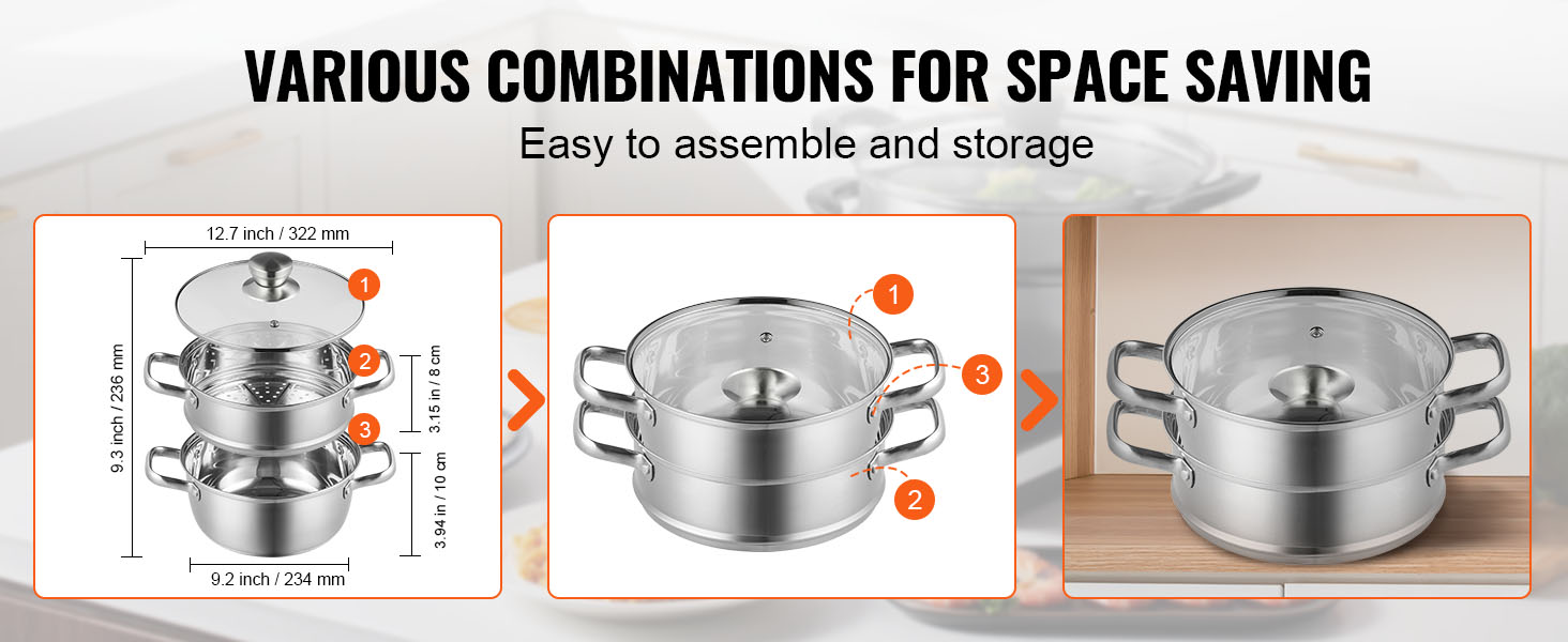 Stainless Steel Dumpling Steamer 5-Titer Electric Grill Stove Dia-11.8 in.  for Cook Soup, Noodles, Fishes Work with Gas