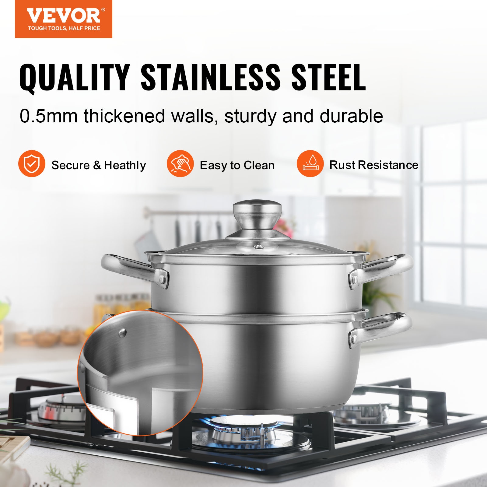 VEVOR Steamer Pot Cooking Pot with 3QT Stock Pot & Vegetable Steamer - Imagen 4 de 46