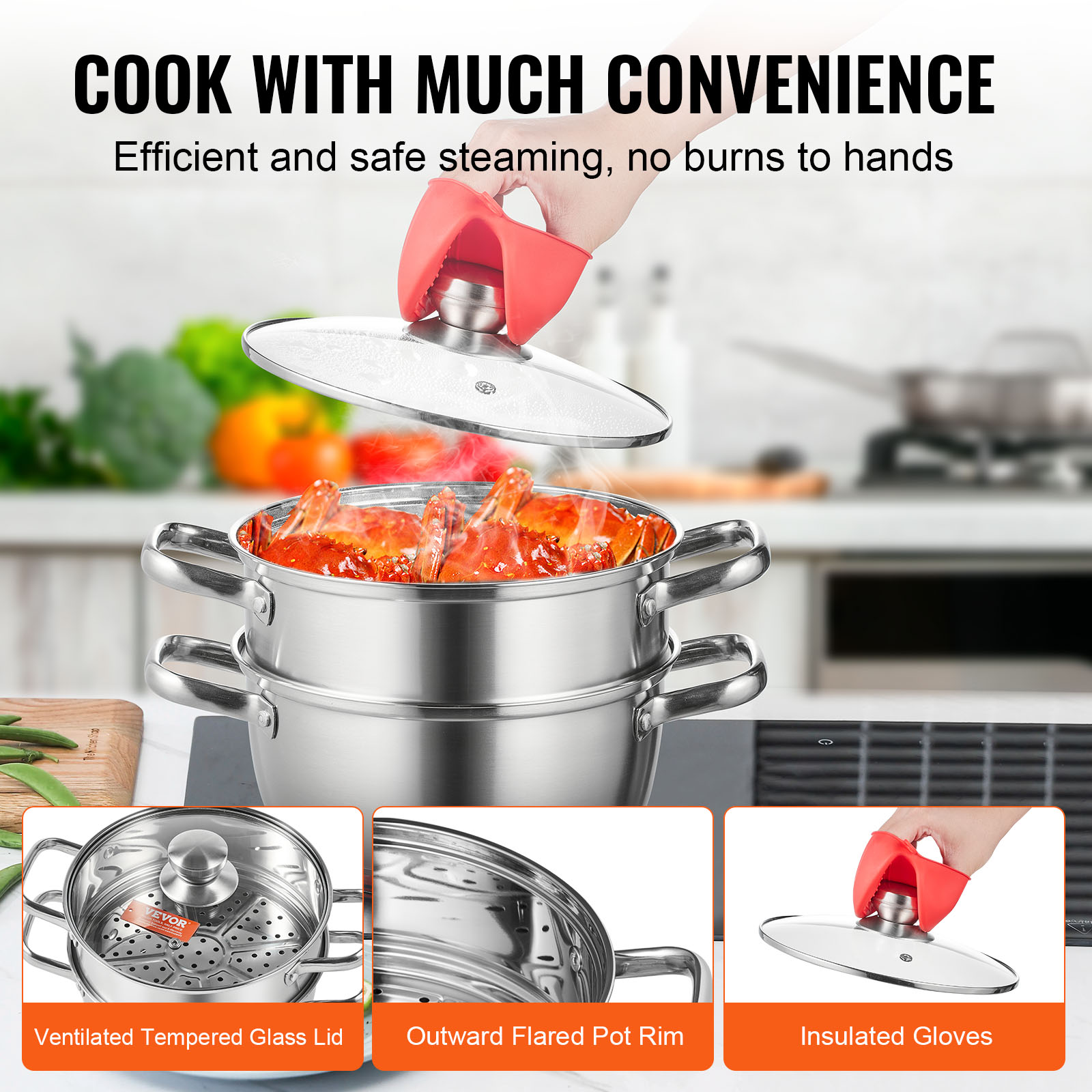 VEVOR Steamer Pot Cooking Pot with 3QT Stock Pot & Vegetable Steamer - Imagen 7 de 46