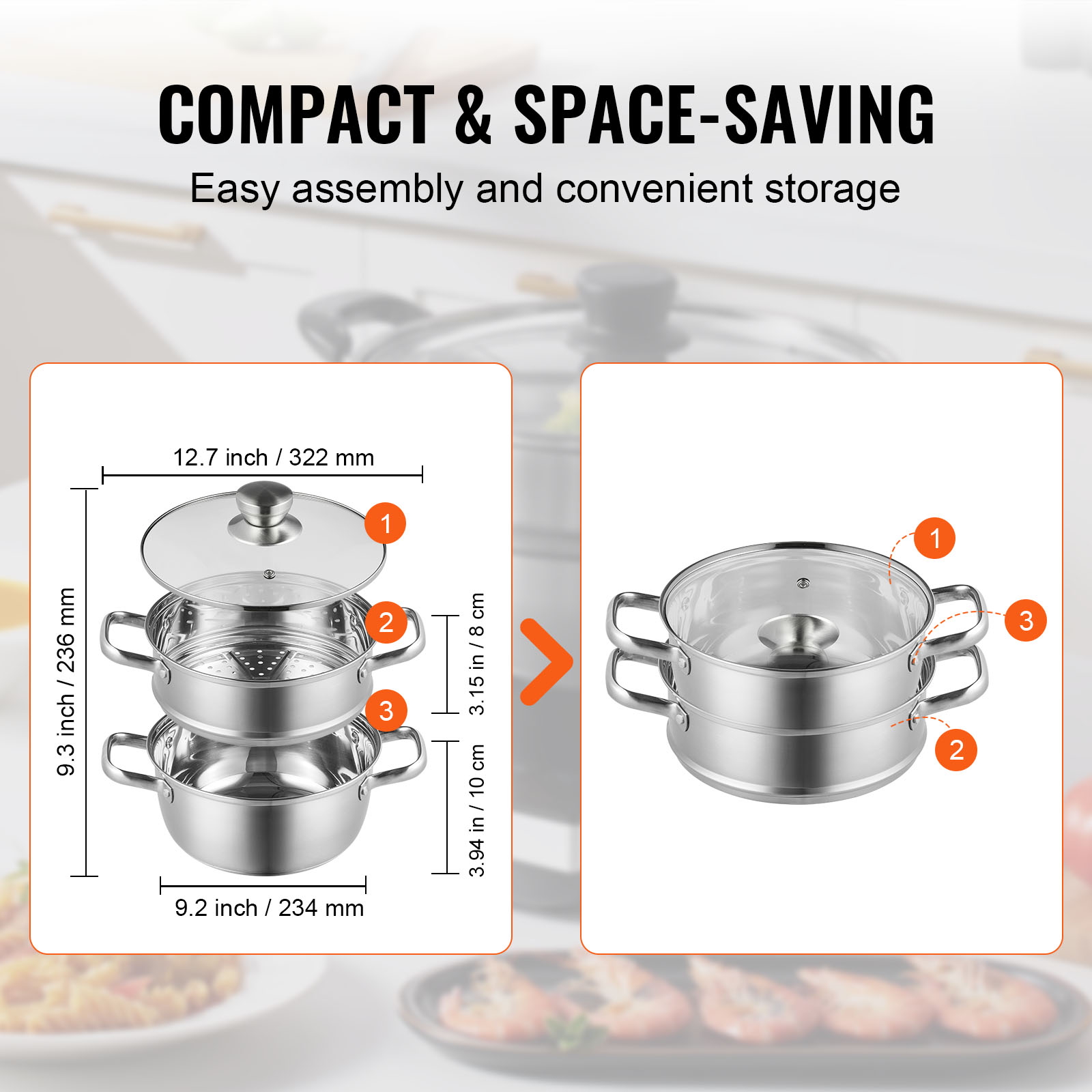 VEVOR Steamer Pot Cooking Pot with 3QT Stock Pot & Vegetable Steamer - Imagen 8 de 46
