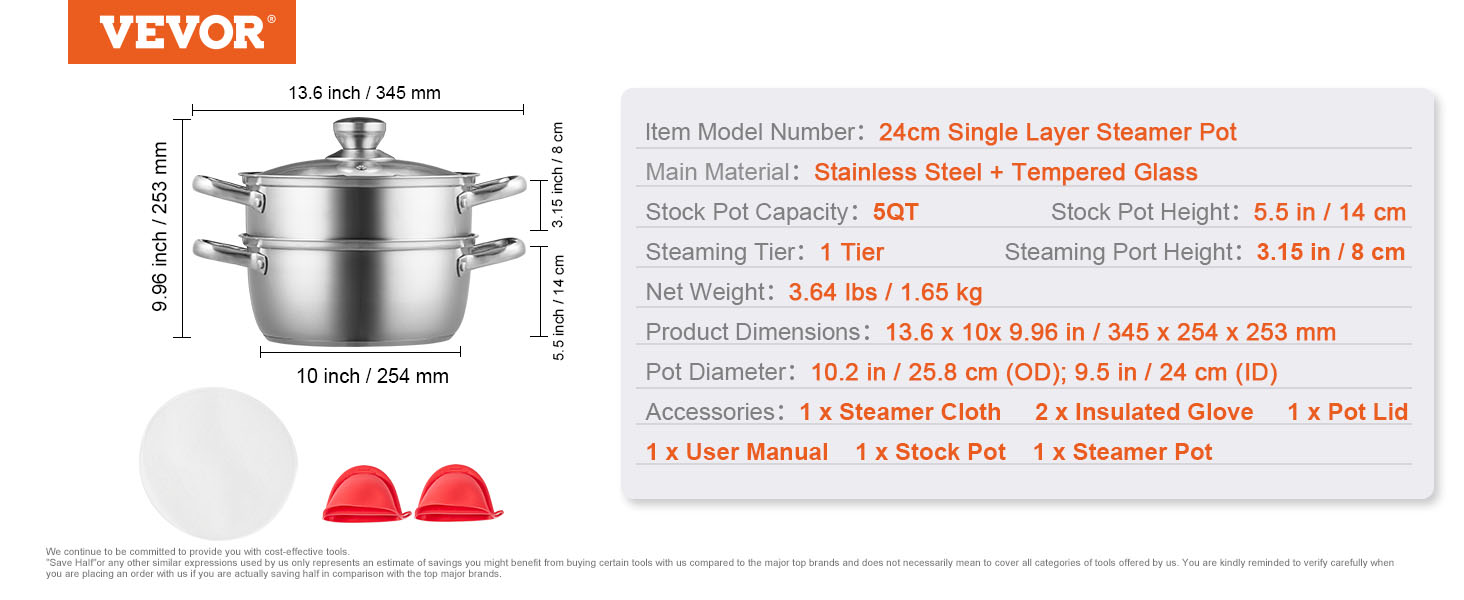 VEVOR Steamer Pot 11in/28cm, 3 Tier Steamer Pot for Cooking with 8.5QT  Stock Pot, Vegetable Steamer & 2 Steaming Tray, Food-Grade 304 Stainless  Steel