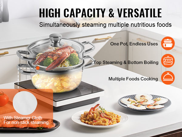 VEVOR VEVOR Dumpling Steamer Stainless Steel 5 Titer Stainless Steel Steamer  Work For Cooking 30cm/11.8inch Food Steamer Pot with Gas Electric Grill  Stove Top (Dia 30cm)