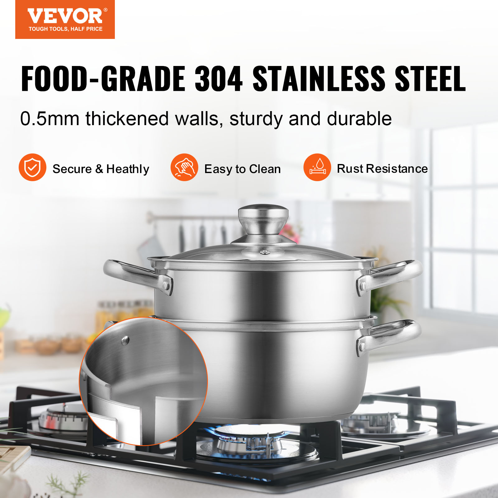 VEVOR Steamer Pot Cooking Pot with 3QT Stock Pot & Vegetable Steamer - Imagen 15 de 46