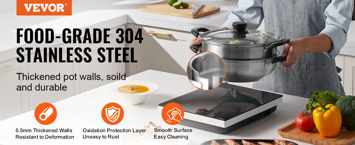 Cuiseur Vapeur 3 étages VEVOR 28cm INOX Tous Feux Cuit-vapeur 3 étages VEVOR 28cm - Marmite 8L Inox - Compatible Tous Feux - Accessoires Inclus Couscoussier Inox 304