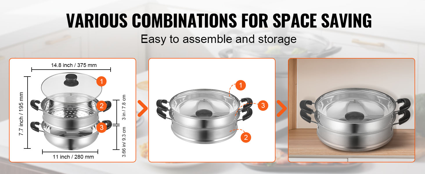 Stainless Steel Three-Layer Thick Steamer Multifunction Soup Steam Pot Universal Cooking Pots for Induction Cooker GAS Stove (28cm) (Double-bottom)