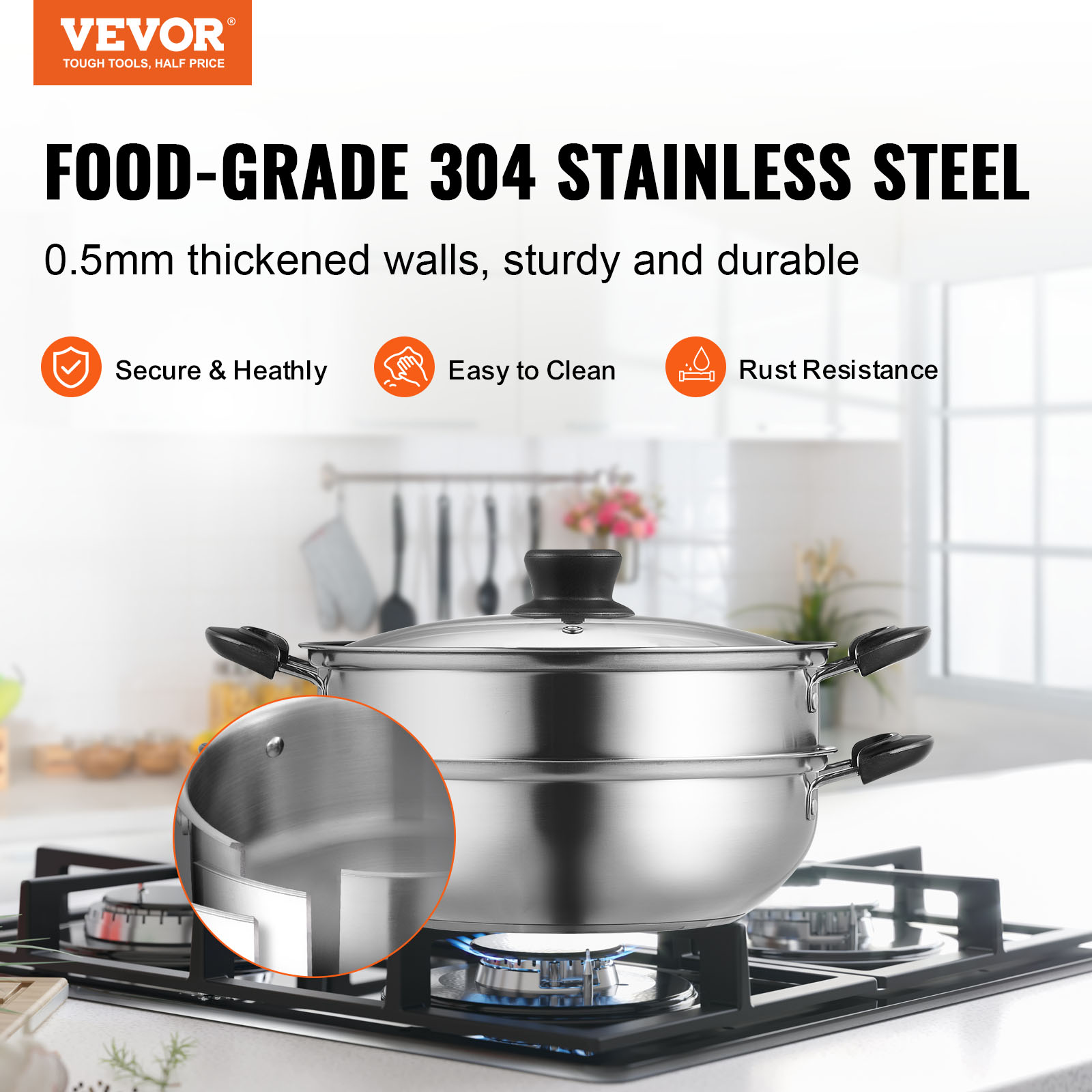VEVOR Steamer Pot Cooking Pot with 3QT Stock Pot & Vegetable Steamer - Imagen 26 de 46
