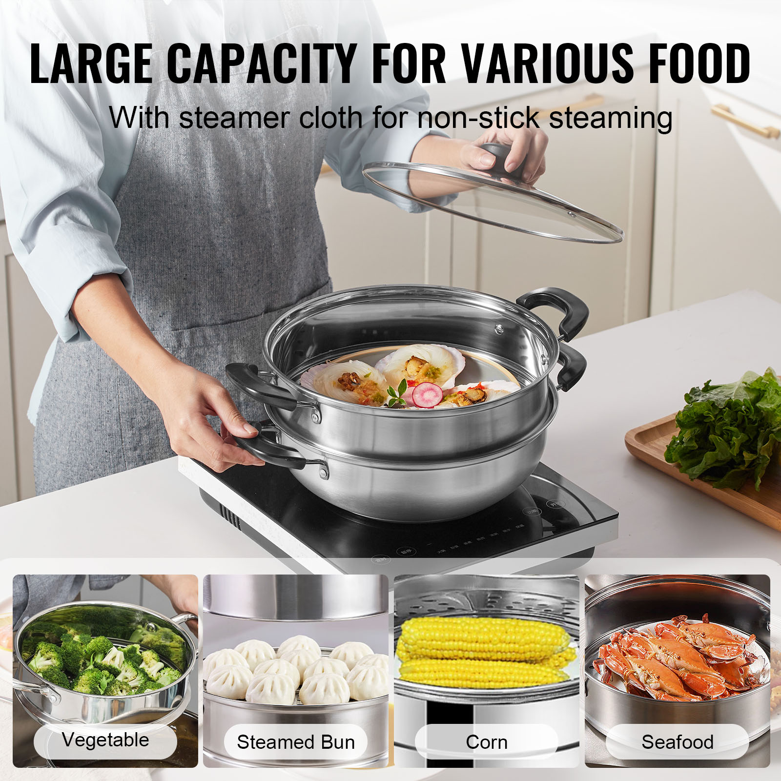 VEVOR Steamer Pot Cooking Pot with 3QT Stock Pot & Vegetable Steamer - Imagen 27 de 46