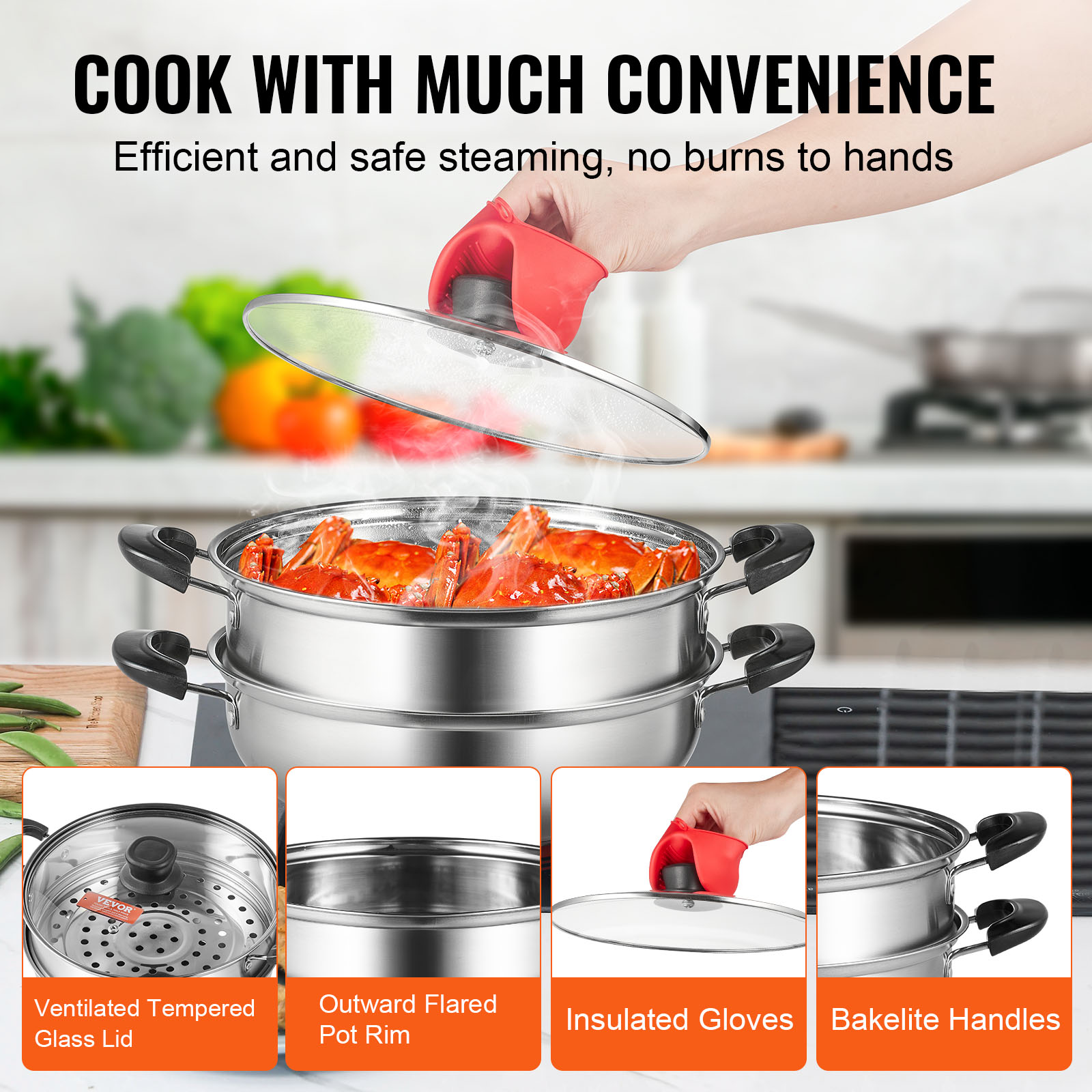 VEVOR Steamer Pot Cooking Pot with 3QT Stock Pot & Vegetable Steamer - Imagen 29 de 46