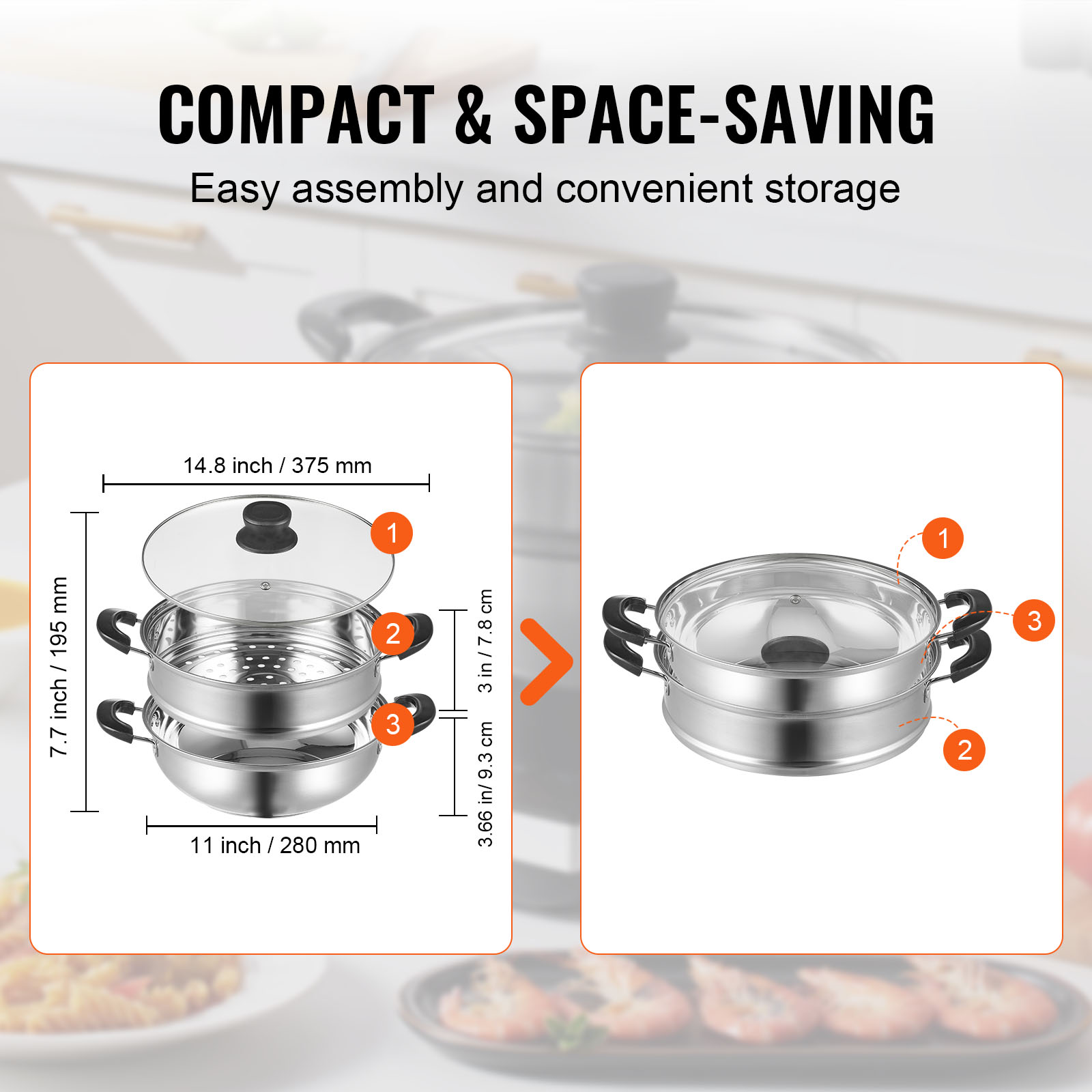 VEVOR Steamer Pot Cooking Pot with 3QT Stock Pot & Vegetable Steamer - Imagen 30 de 46