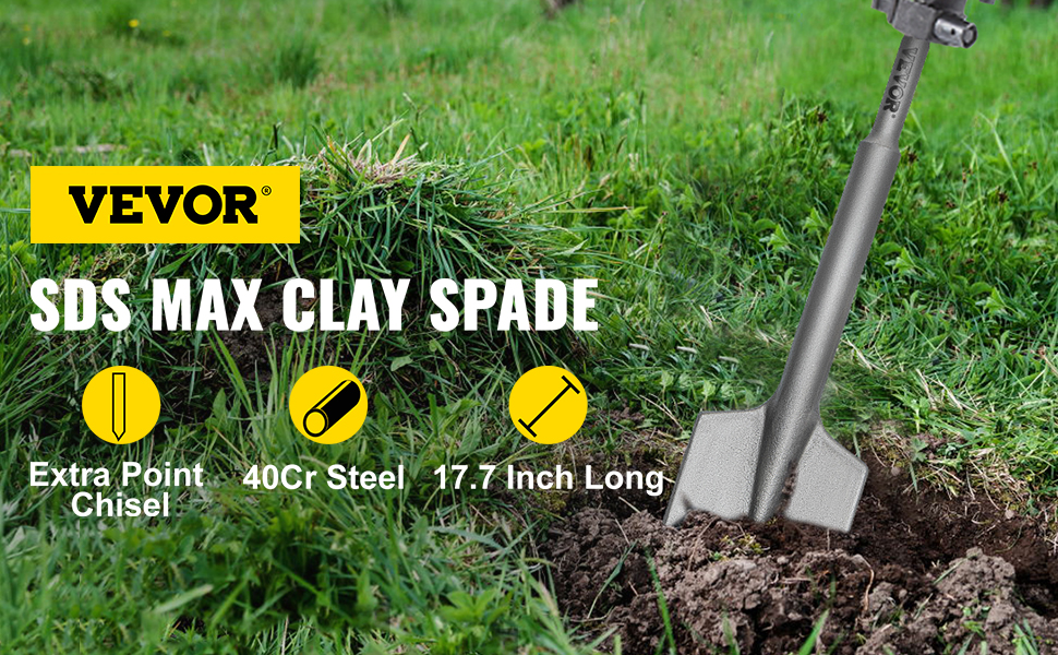 VEVOR Clay Spade, 3.9 x 9.5 SDS Plus Shank, 40Cr Steel Jackhammer Bit for  Electric Demolition Jack Hammer w/Point Chisel, Trenching and Digging