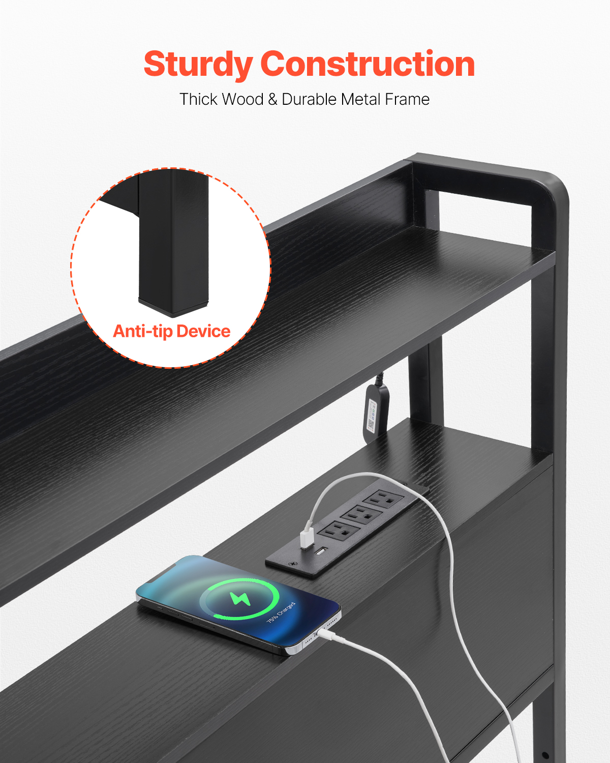 Uimoso Headboard Bed Head Board with 2 Shelves & LED Light - Picture 30 of 50