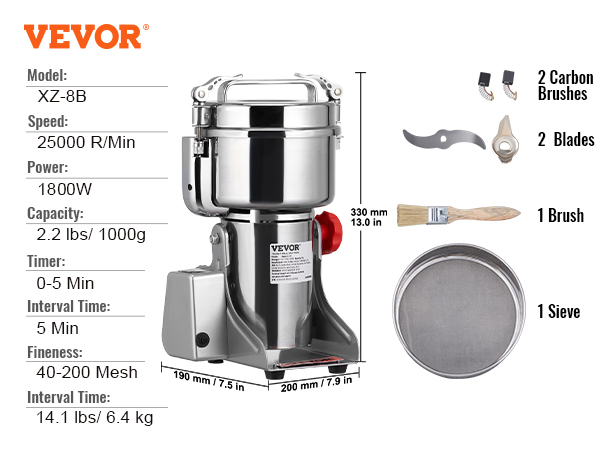 Electric Grain Mill Grinder Stainless Steel Pulverizer Powder Machine For  Dry Herbs Grains Spices Cereals Coffee Corn