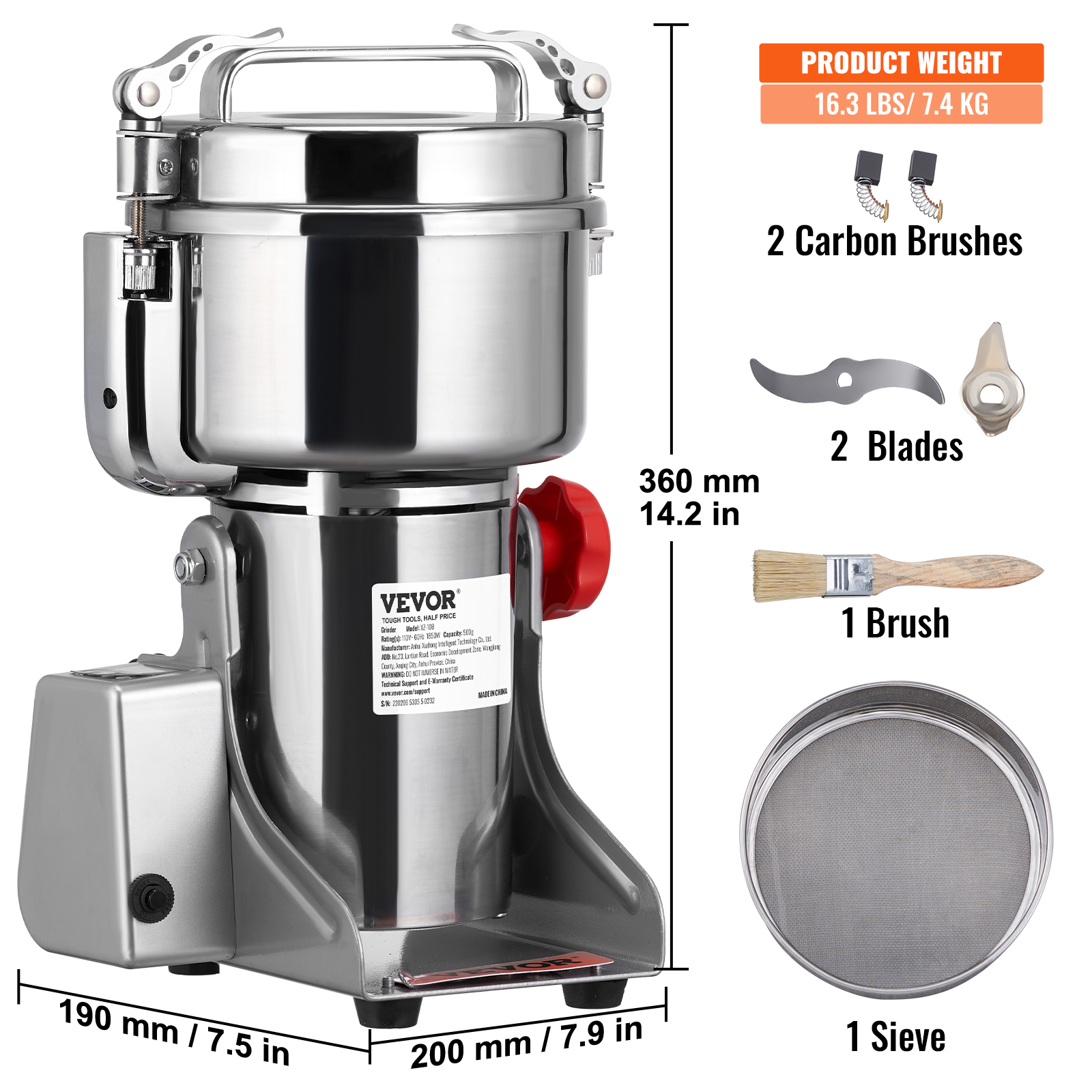 ZYTSHOP Grain Mill Grinder Electric 1000g Commercial Spice Grinder