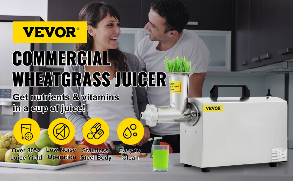 VEVOR Commercial Wheatgrass Juicing Machine, 80% Juice Yield, Slow  Masticating Juicer Extractor with 100W 75RPM Quiet Motor, Stainless Steel  Portable Cold Press with Reverse Function Pusher Cup Brush