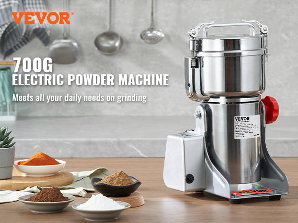 VEVOR 700g Electric Grain Mill Grinder High Speed 2500W Commercial Spice Grinders Stainless Steel Pulverizer Powder Machine for Dry Herbs Grains